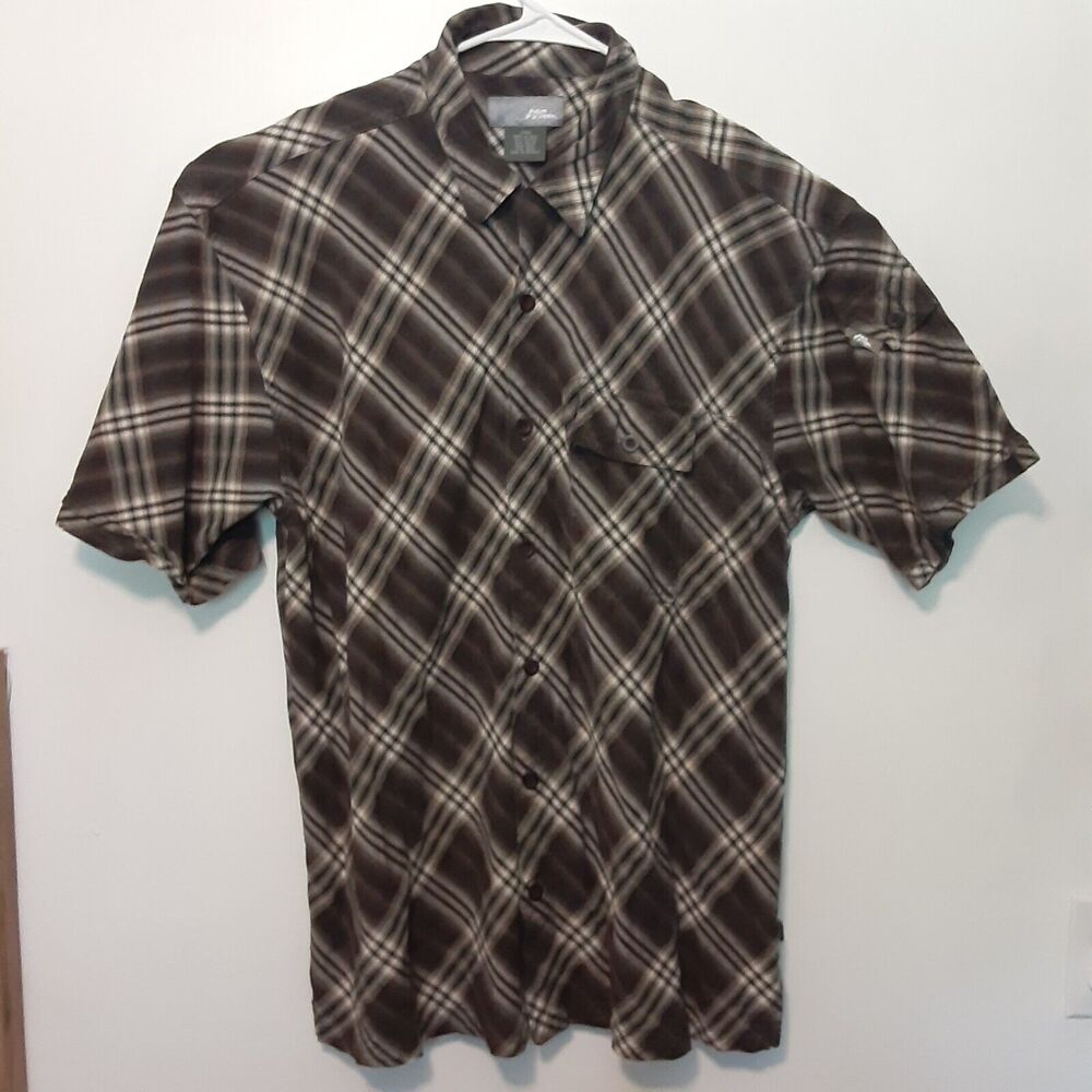 No Fear Adult Mens L Brown Plaid Short Sleeve Button Up Shirt